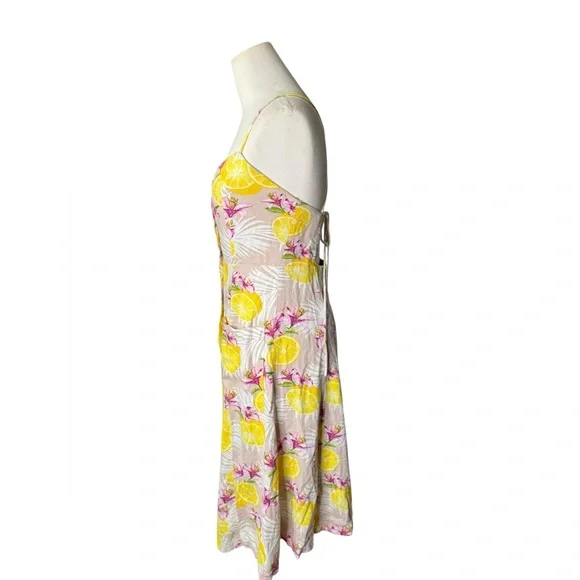 Forever 21 Linen Blend Lemon Floral Midi Dress Size M - Picture 5 of 6